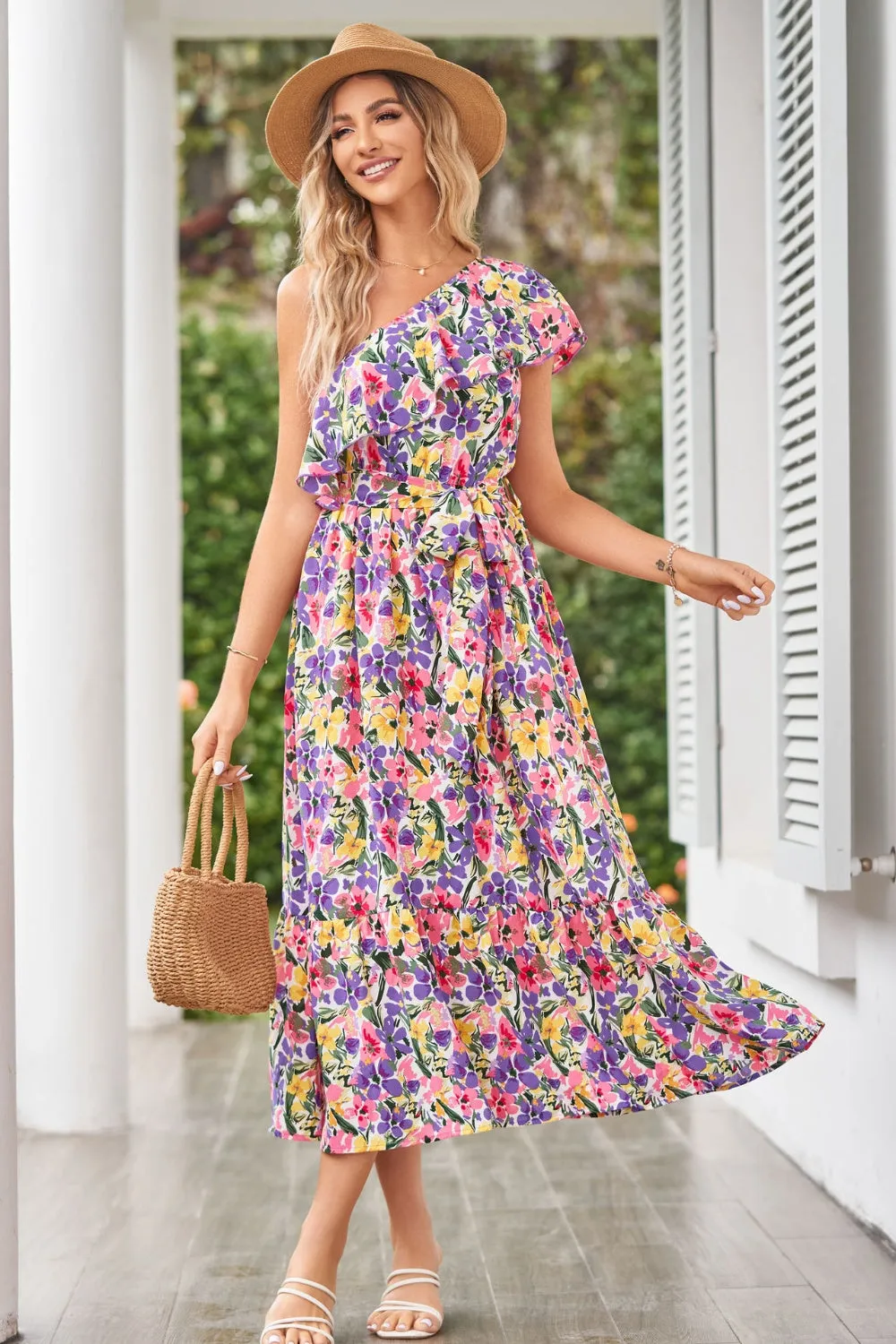 Ruffled Floral One Shoulder Dress sold by Charming Charlie product image thumbnail 5