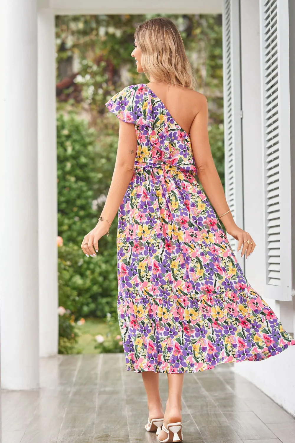 Ruffled Floral One Shoulder Dress sold by Charming Charlie product image thumbnail 2