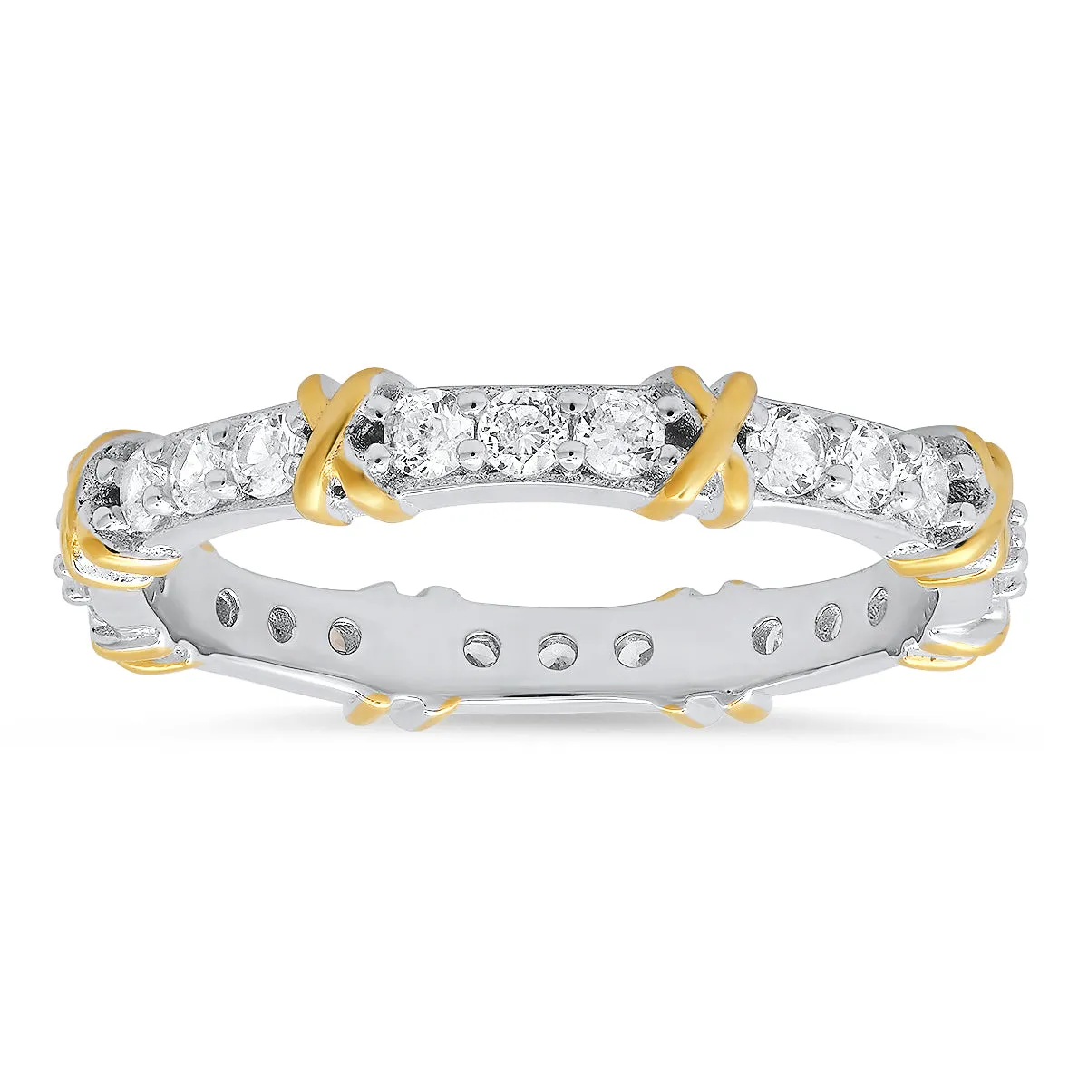 Sterling Silver Round-cut CZ "X" Stackable Eternity Band Ring sold by Charming Charlie