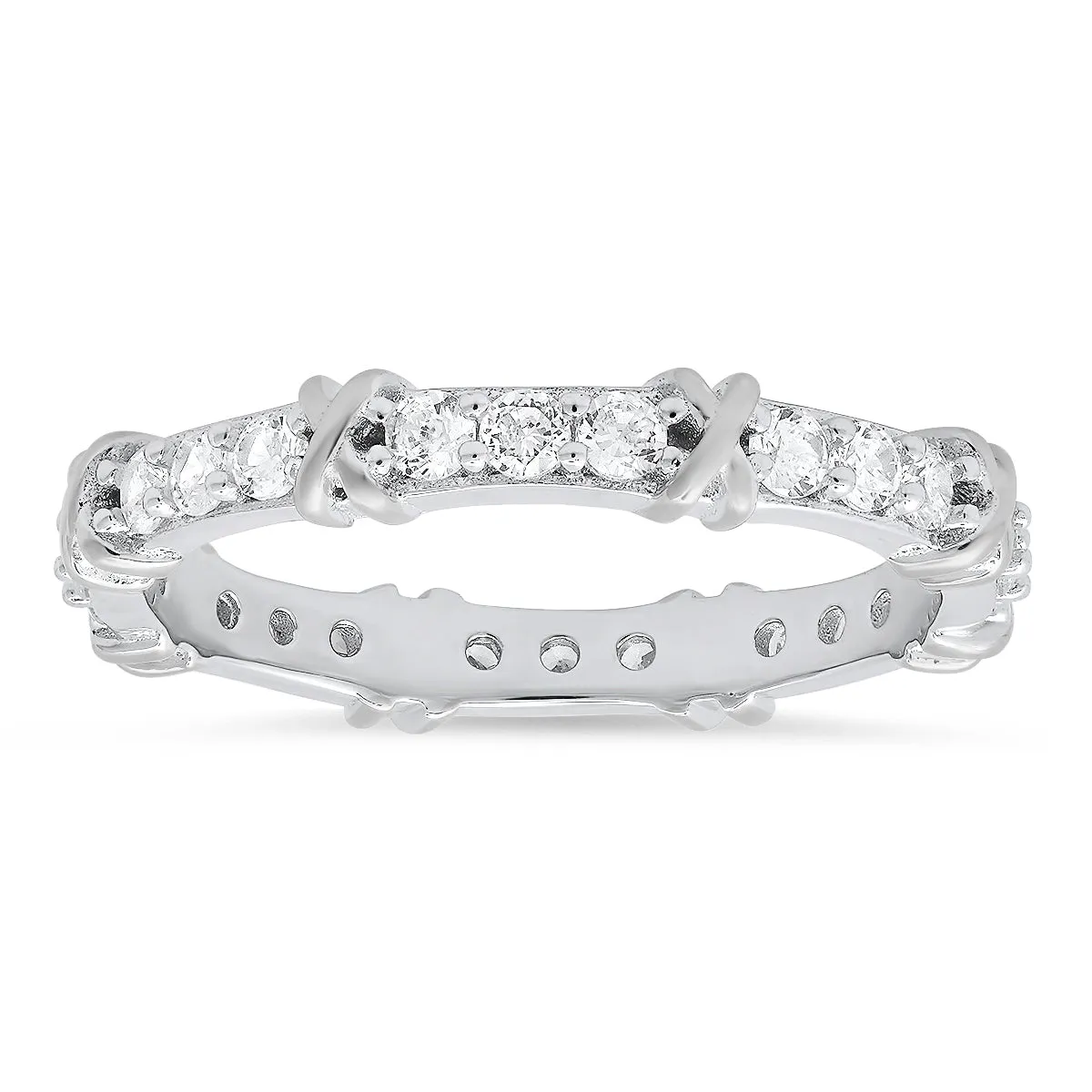 Sterling Silver Round-cut CZ "X" Stackable Eternity Band Ring sold by Charming Charlie product image thumbnail 2