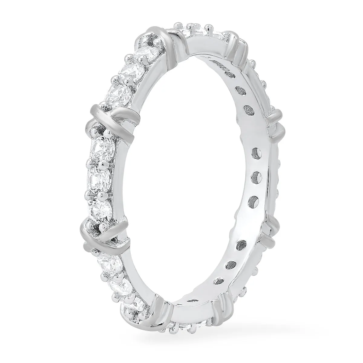 Sterling Silver Round-cut CZ "X" Stackable Eternity Band Ring sold by Charming Charlie product image thumbnail 3