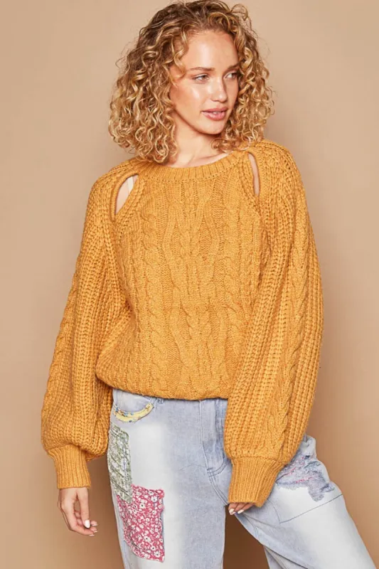 POL Cable Knit Cutout Long Sleeve Sweater sold by Charming Charlie