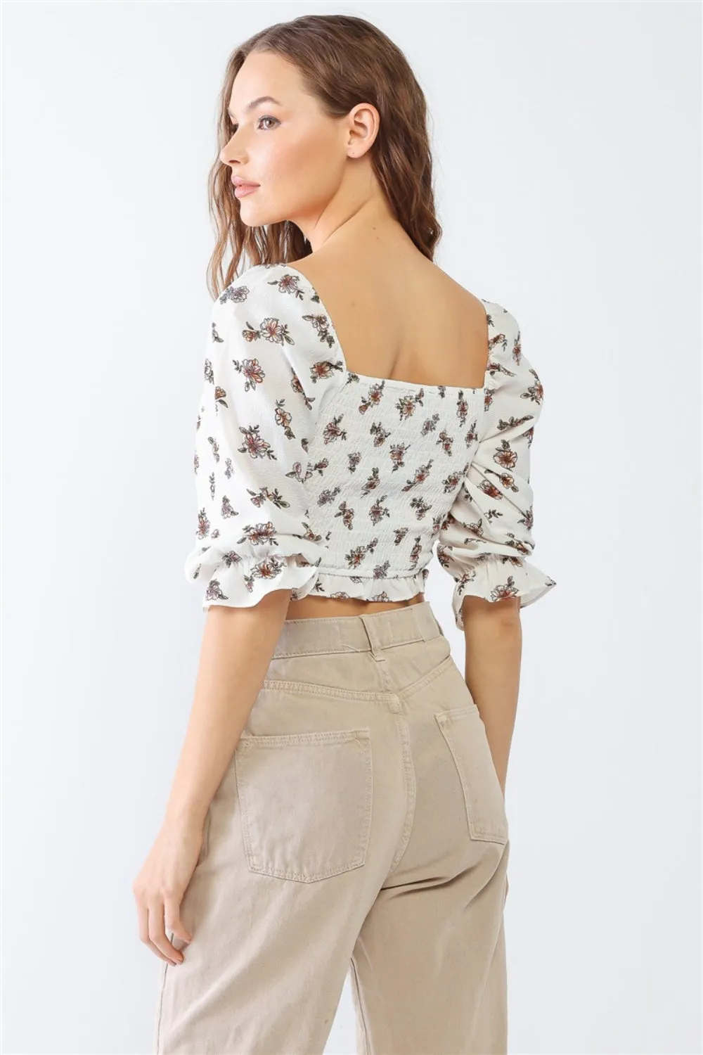 PAPERMOON Floral Ruffled Smocked Crop Top sold by Charming Charlie product image thumbnail 2