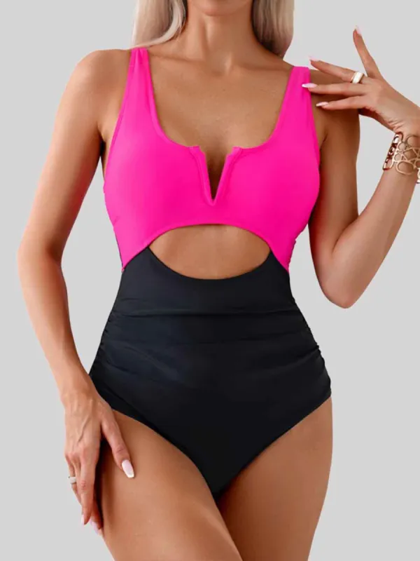 Tied Cutout Contrast One-Piece Swimwear sold by Charming Charlie