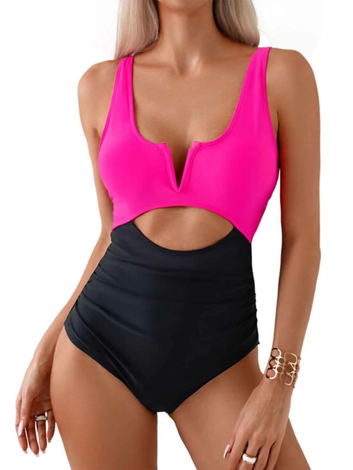 Tied Cutout Contrast One-Piece Swimwear sold by Charming Charlie product image thumbnail 3