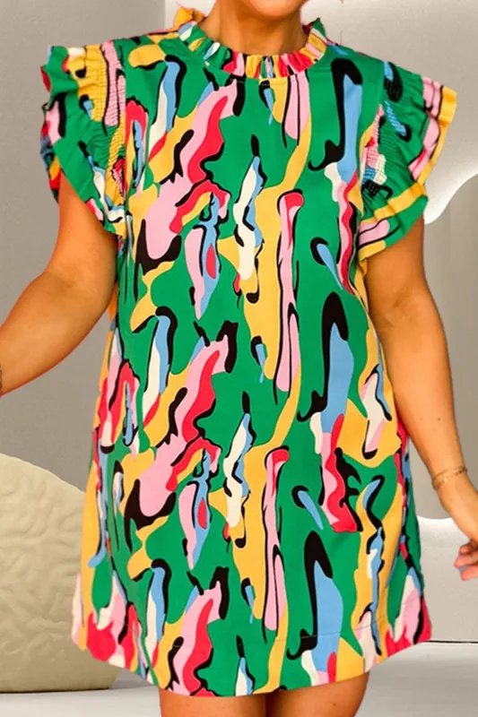 Ruffled Printed Cap Sleeve Mini Dress sold by Charming Charlie