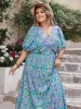 Plus Size Printed V-Neck Balloon Sleeve Dress sold by Charming Charlie