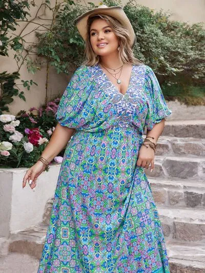 Plus Size Printed V-Neck Balloon Sleeve Dress sold by Charming Charlie product image thumbnail 4