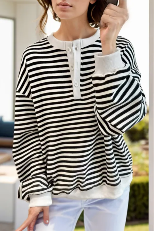 Striped Dropped Shoulder Long Sleeve Sweatshirt sold by Charming Charlie