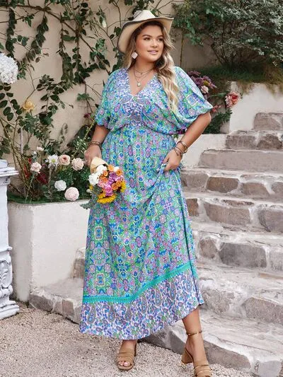 Plus Size Printed V-Neck Balloon Sleeve Dress sold by Charming Charlie product image thumbnail 5