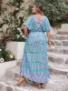 Plus Size Printed V-Neck Balloon Sleeve Dress sold by Charming Charlie