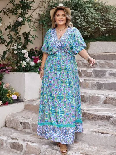 Plus Size Printed V-Neck Balloon Sleeve Dress sold by Charming Charlie product image thumbnail 3