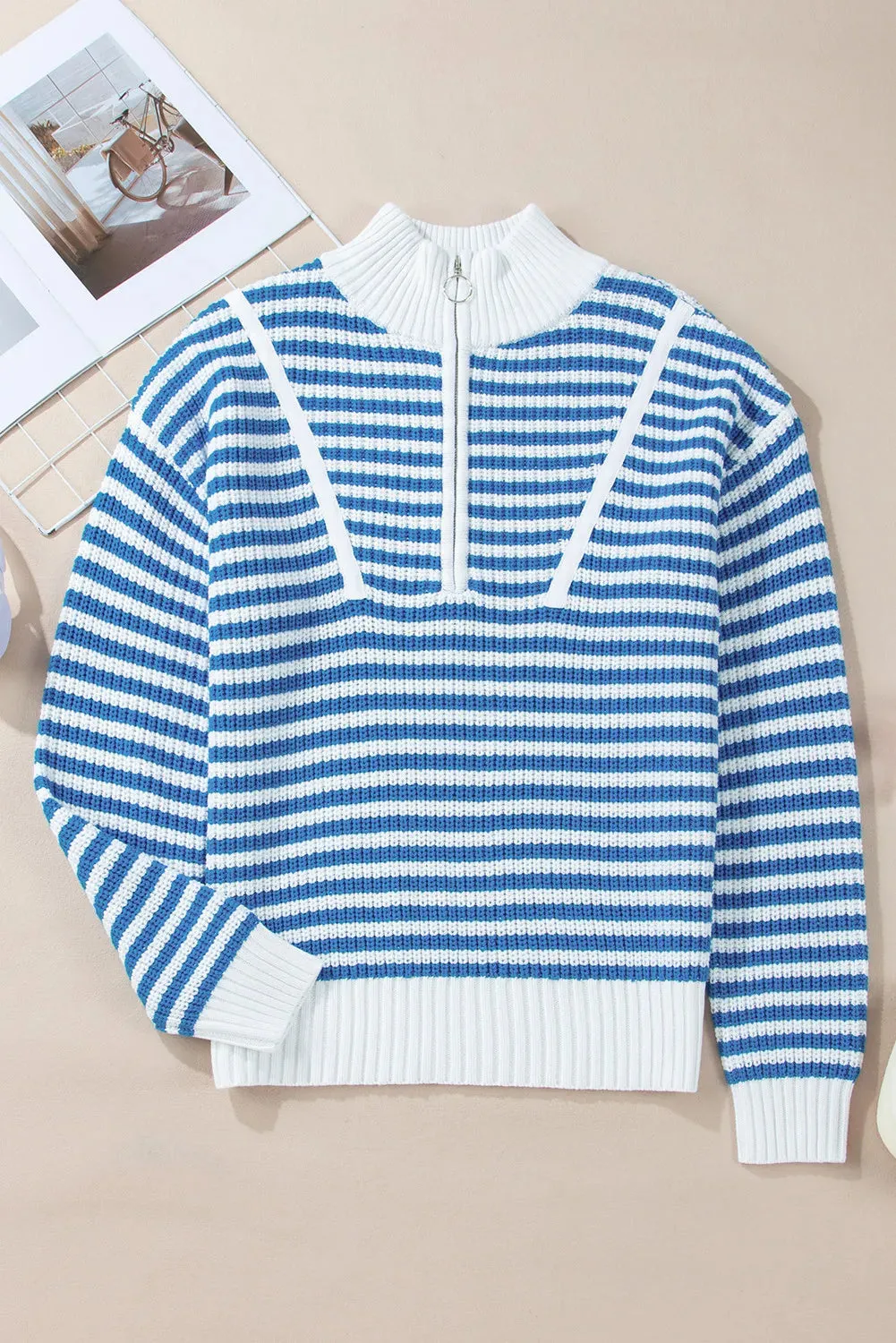 Striped Half Zip Long Sleeve Sweater sold by Charming Charlie product image thumbnail 3