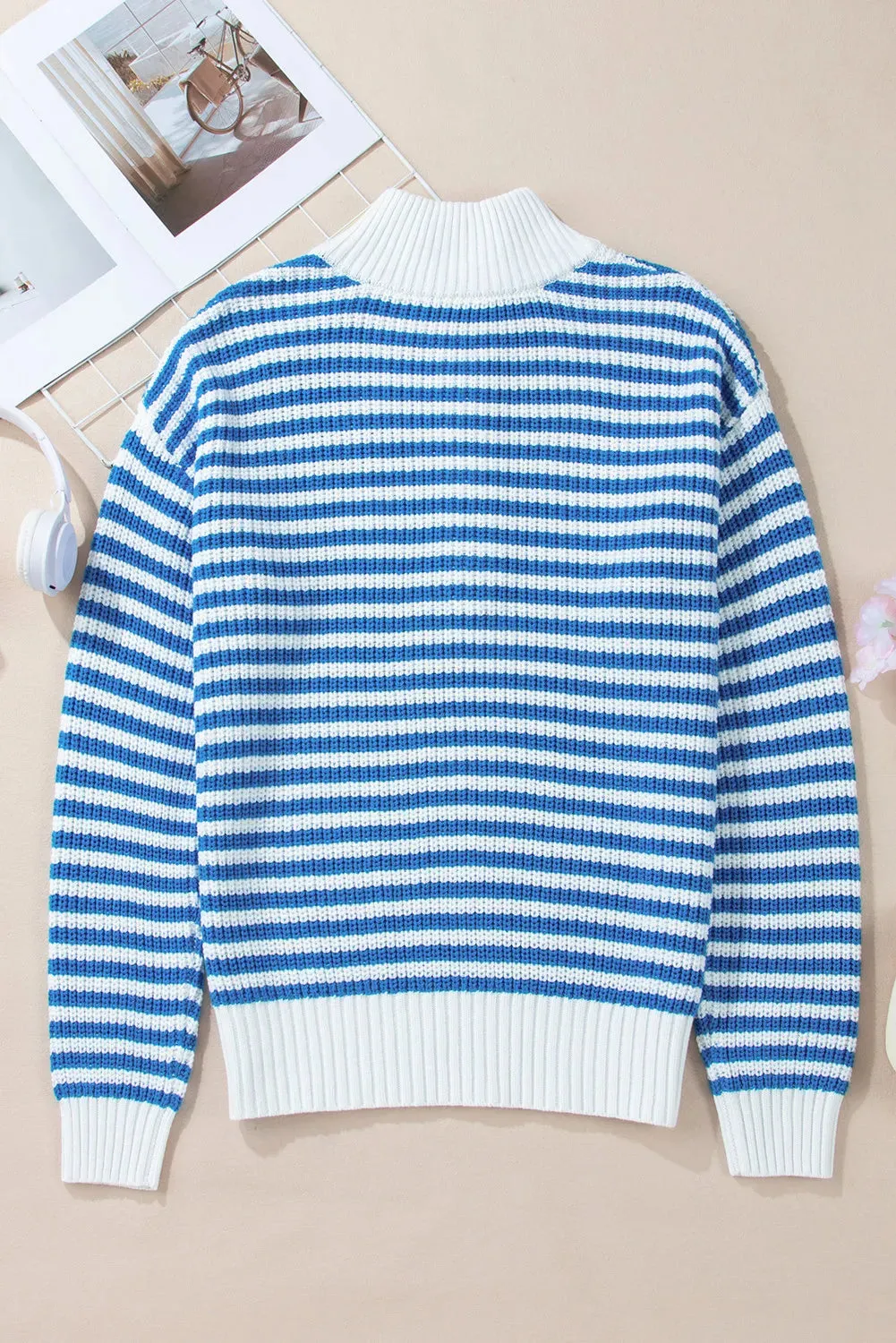 Striped Half Zip Long Sleeve Sweater sold by Charming Charlie product image thumbnail 4