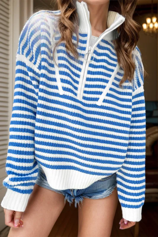 Striped Half Zip Long Sleeve Sweater sold by Charming Charlie