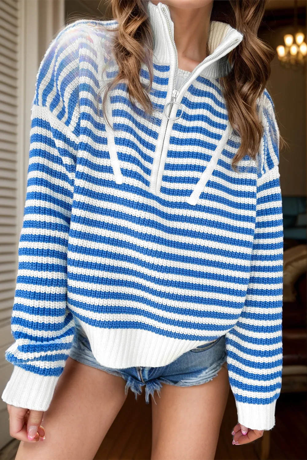 Striped Half Zip Long Sleeve Sweater sold by Charming Charlie