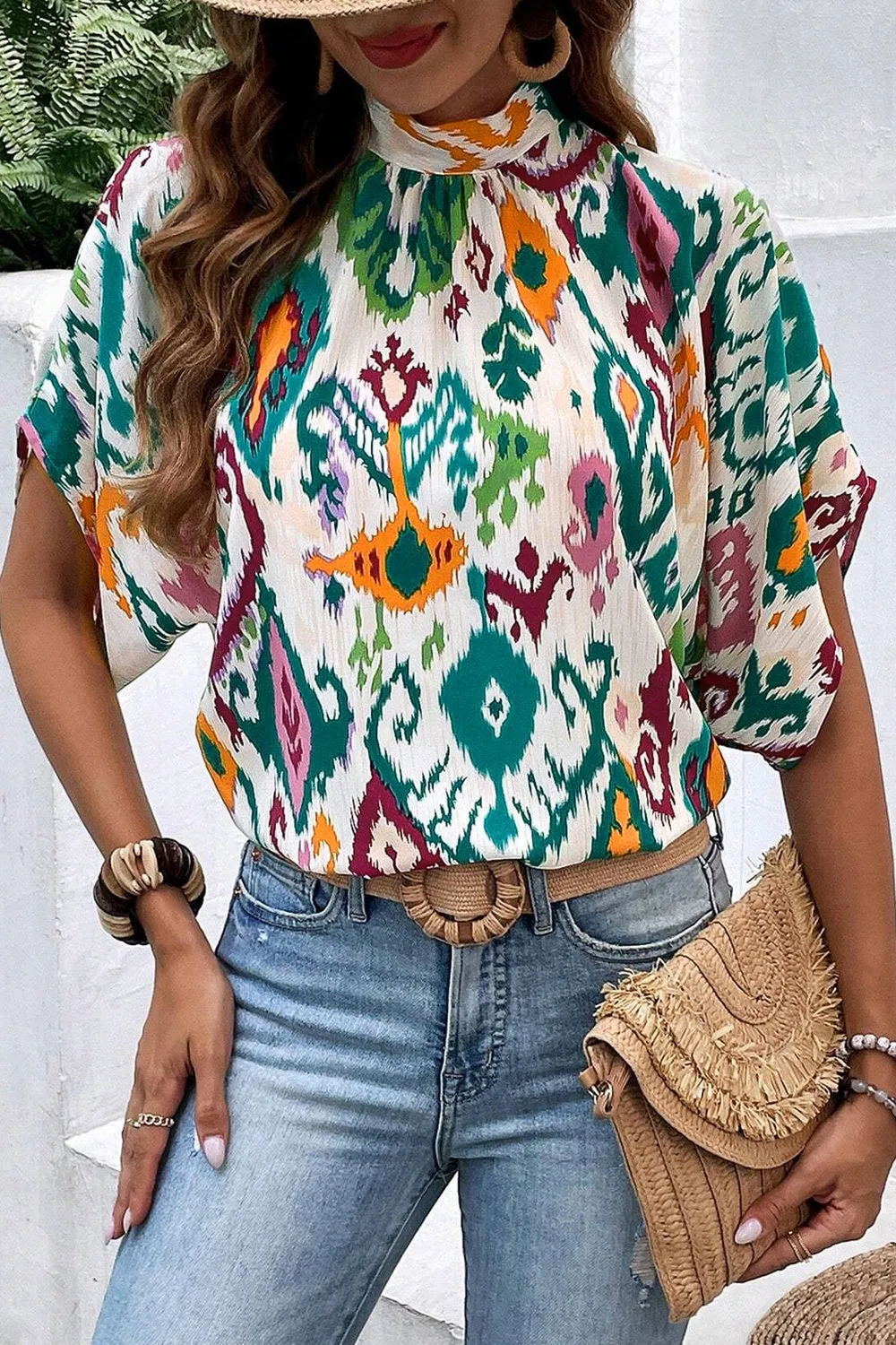Printed Mock Neck Half Sleeve Blouse sold by Charming Charlie product image thumbnail 3
