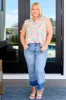 Lizzy Flutter Sleeve Top in Ivory and Pink Abstract sold by Charming Charlie