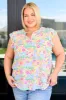 Lizzy Flutter Sleeve Top in Ivory and Pink Abstract sold by Charming Charlie