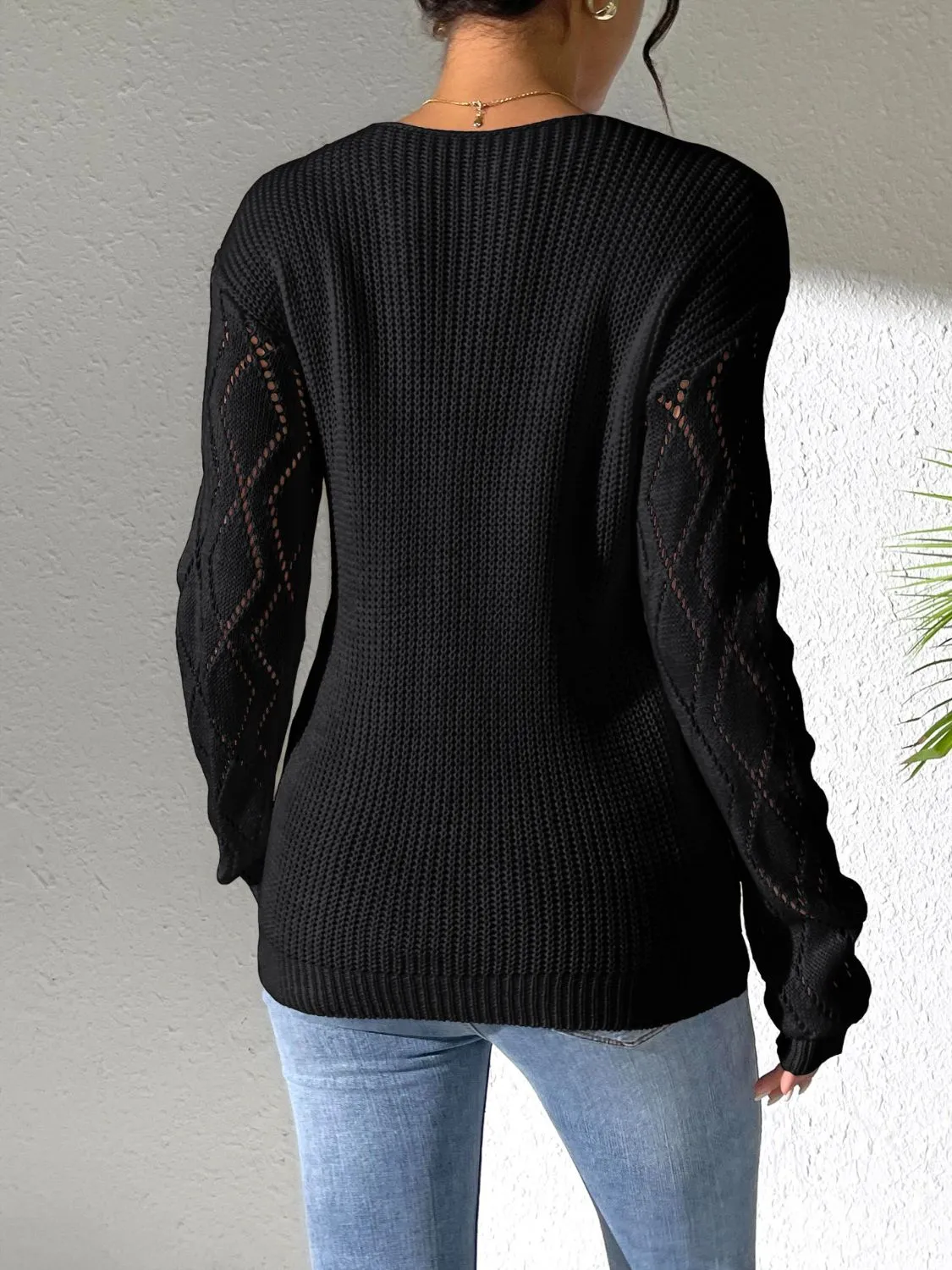 Openwork V-Neck Long Sleeve Sweater sold by Charming Charlie product image thumbnail 5
