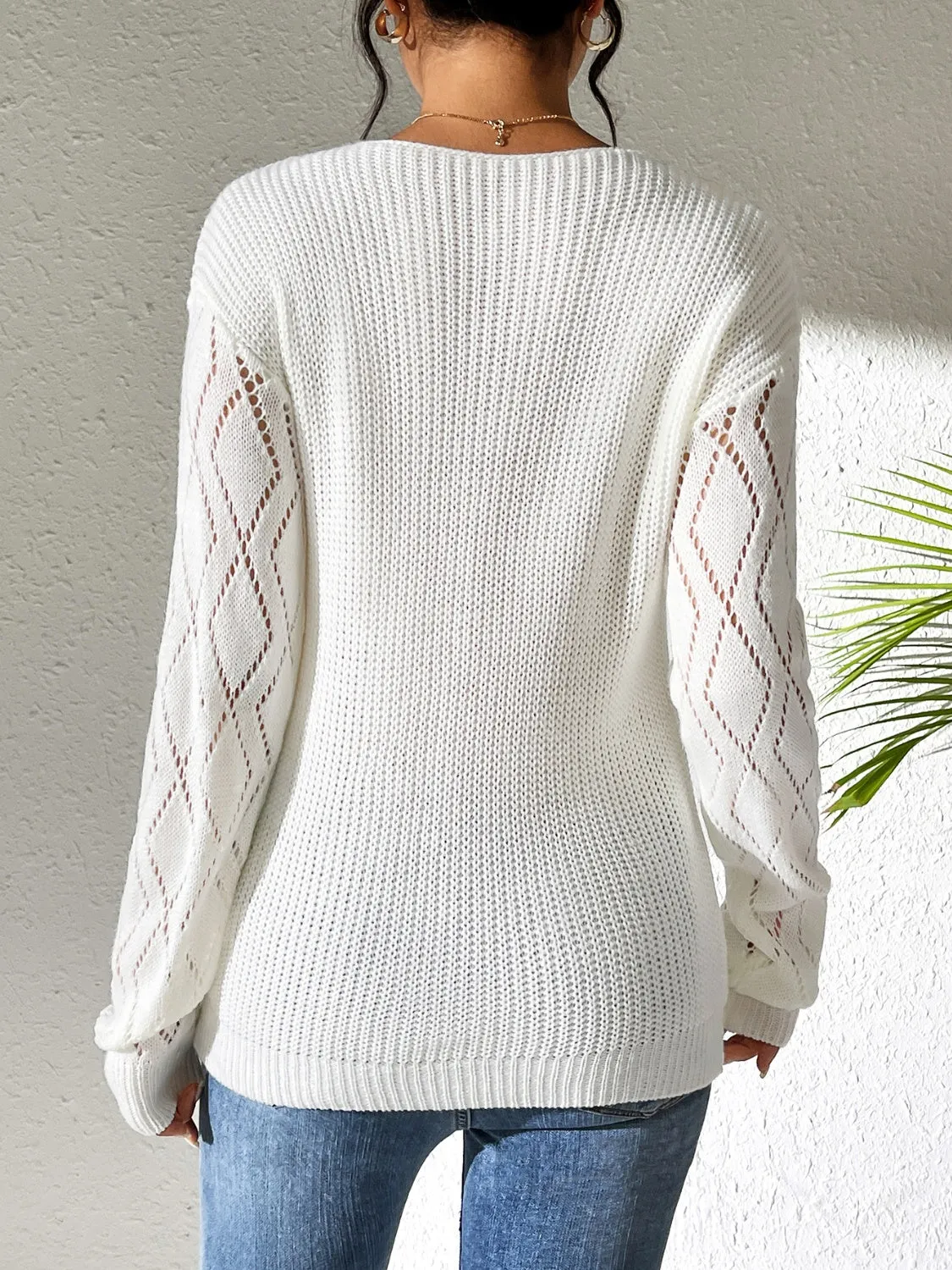 Openwork V-Neck Long Sleeve Sweater sold by Charming Charlie product image thumbnail 2