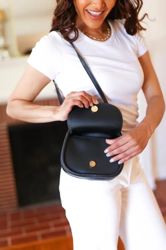 Black Flap Magnetic Snap Closure Structured Crossbody Bag sold by Charming Charlie