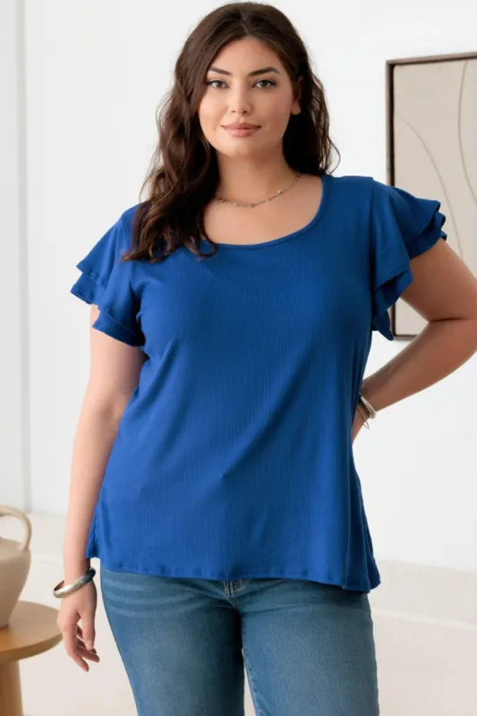 Gilli Plus Size Short Fluttery Sleeve Round Neck Top sold by Charming Charlie
