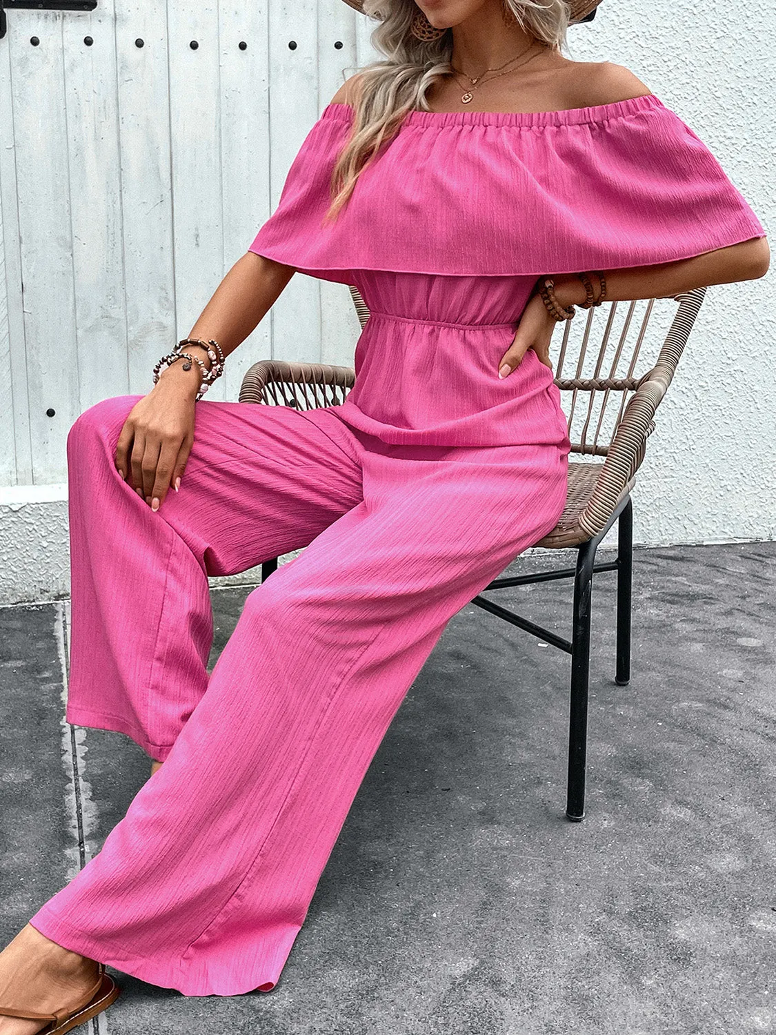 Off-Shoulder Wide Leg Jumpsuit sold by Charming Charlie product image thumbnail 4