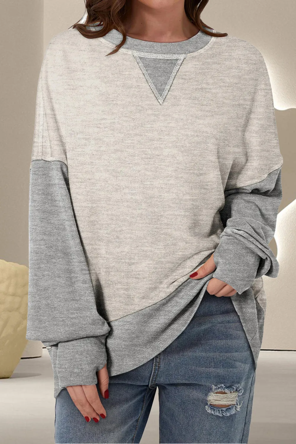 Contrast Round Neck Long Sleeve Sweatshirt sold by Charming Charlie