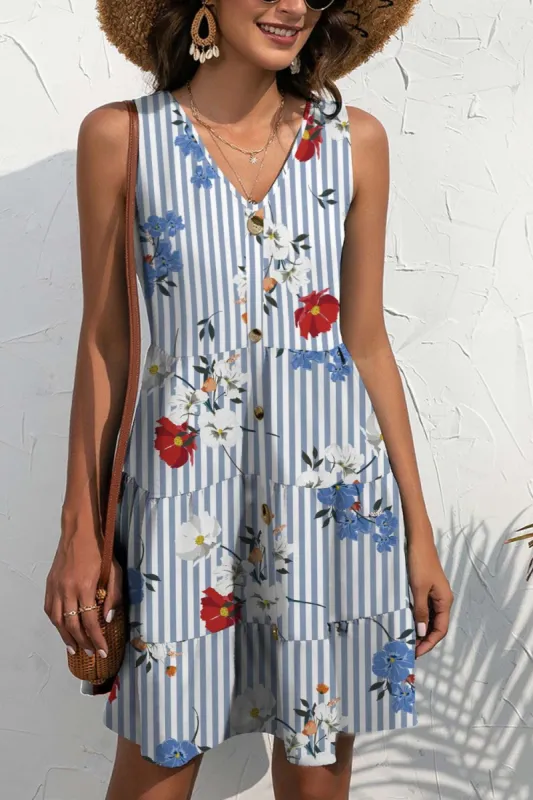 Printed V-Neck Sleeveless Mini Dress sold by Charming Charlie