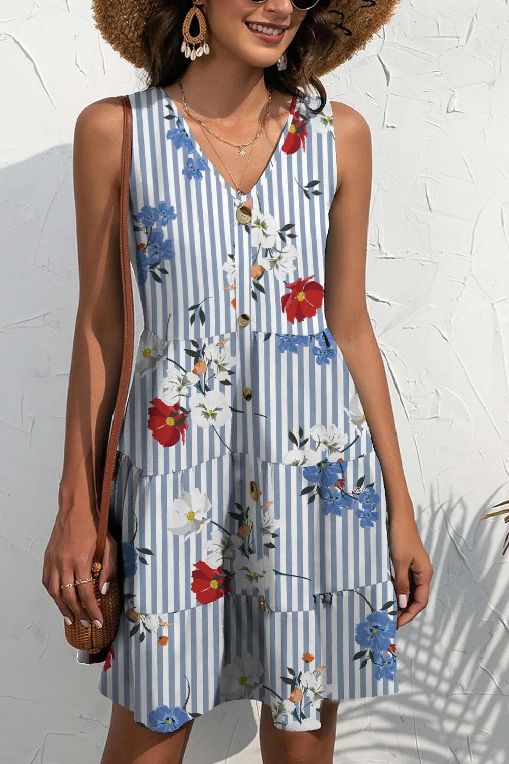 Printed V-Neck Sleeveless Mini Dress sold by Charming Charlie