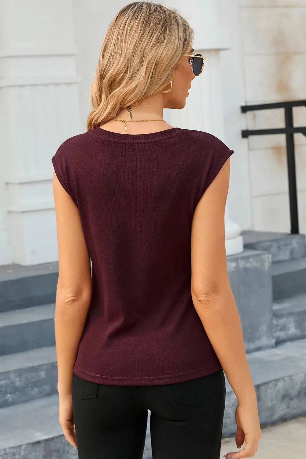 Cutout Round Neck Cap Sleeve T-Shirt sold by Charming Charlie product image thumbnail 3