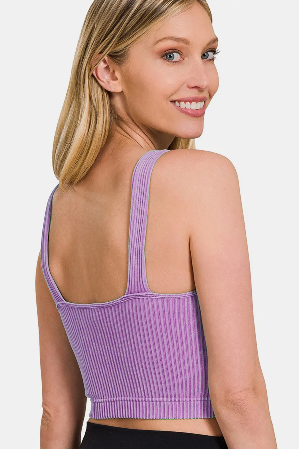 Zenana Washed Ribbed Cropped Bra Padded Tank sold by Charming Charlie product image thumbnail 2