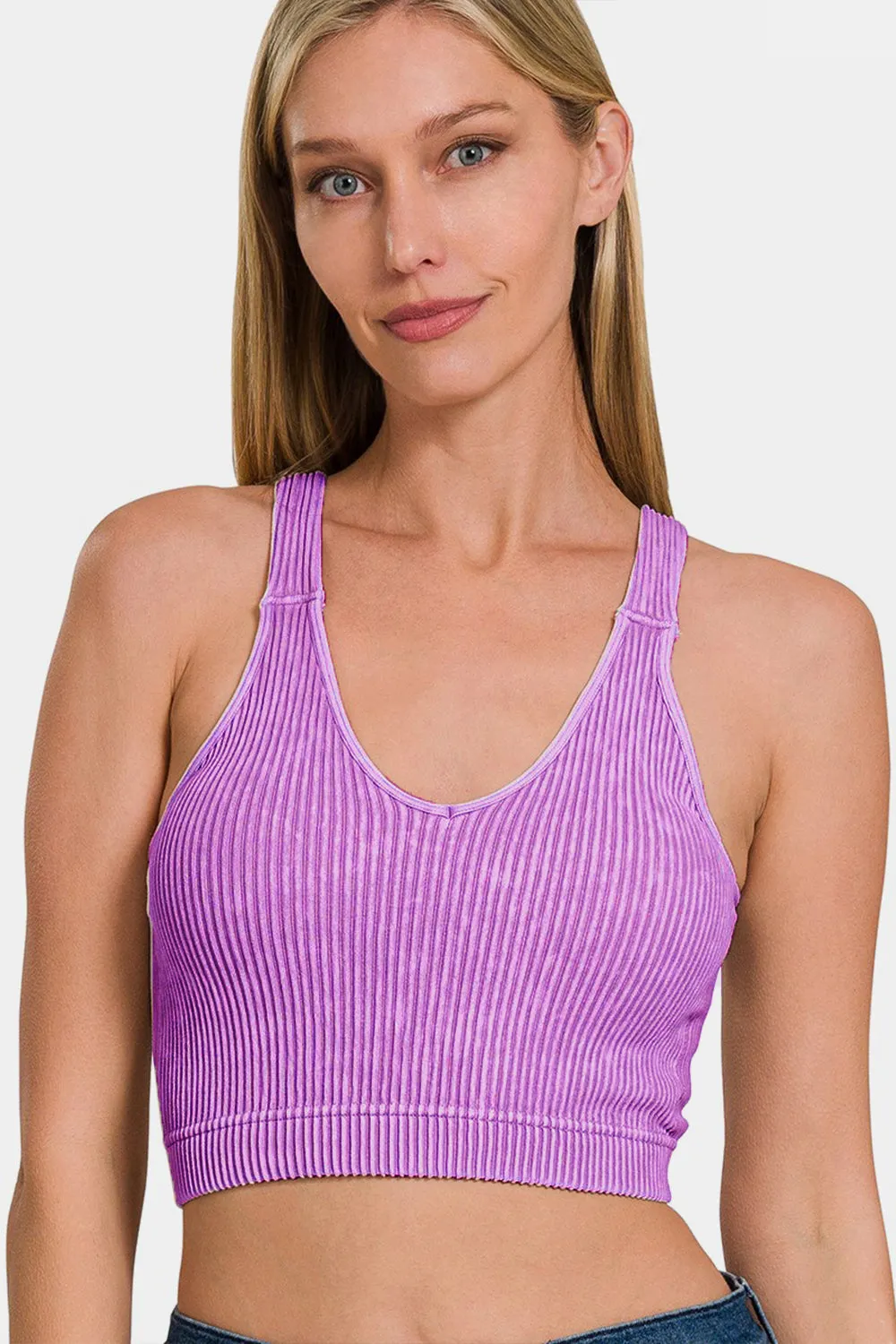 Zenana Washed Ribbed Cropped Bra Padded Tank sold by Charming Charlie product image thumbnail 3