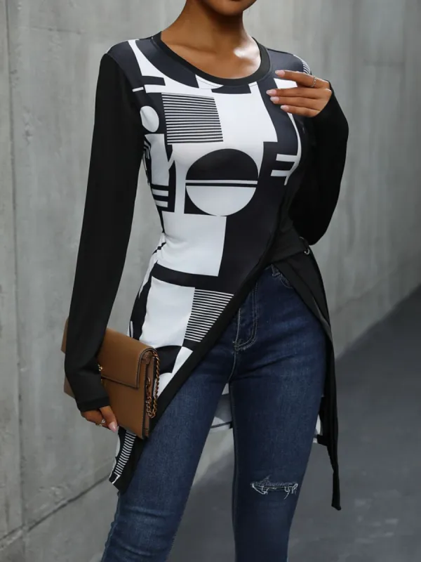 Geometric Round Neck Long Sleeve T-Shirt sold by Charming Charlie