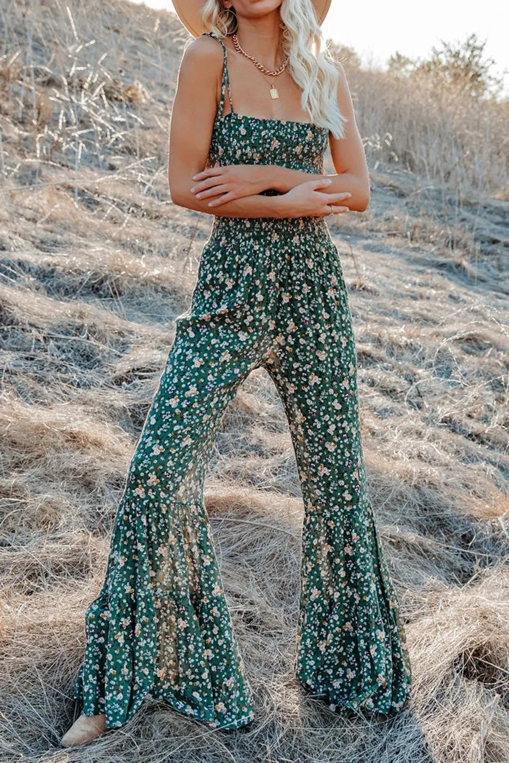 Printed Spaghetti Strap Wide Leg Jumpsuit sold by Charming Charlie