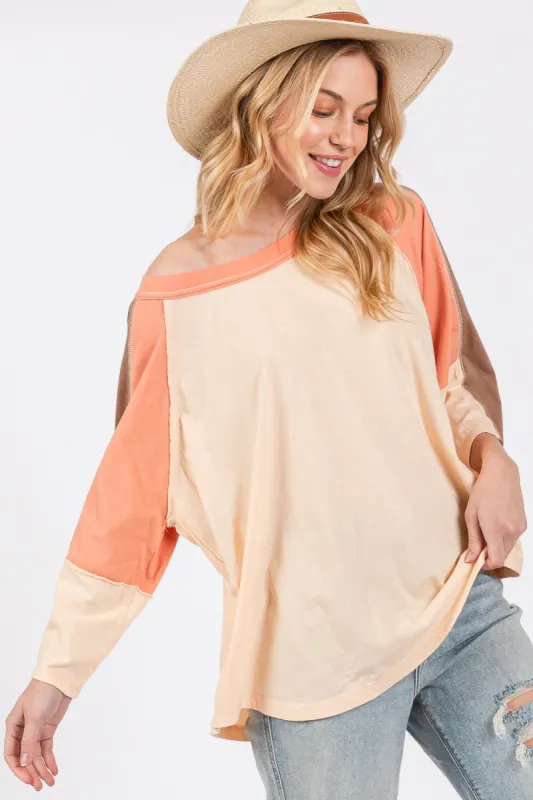 SAGE + FIG Color Block Curved Hem T-Shirt sold by Charming Charlie
