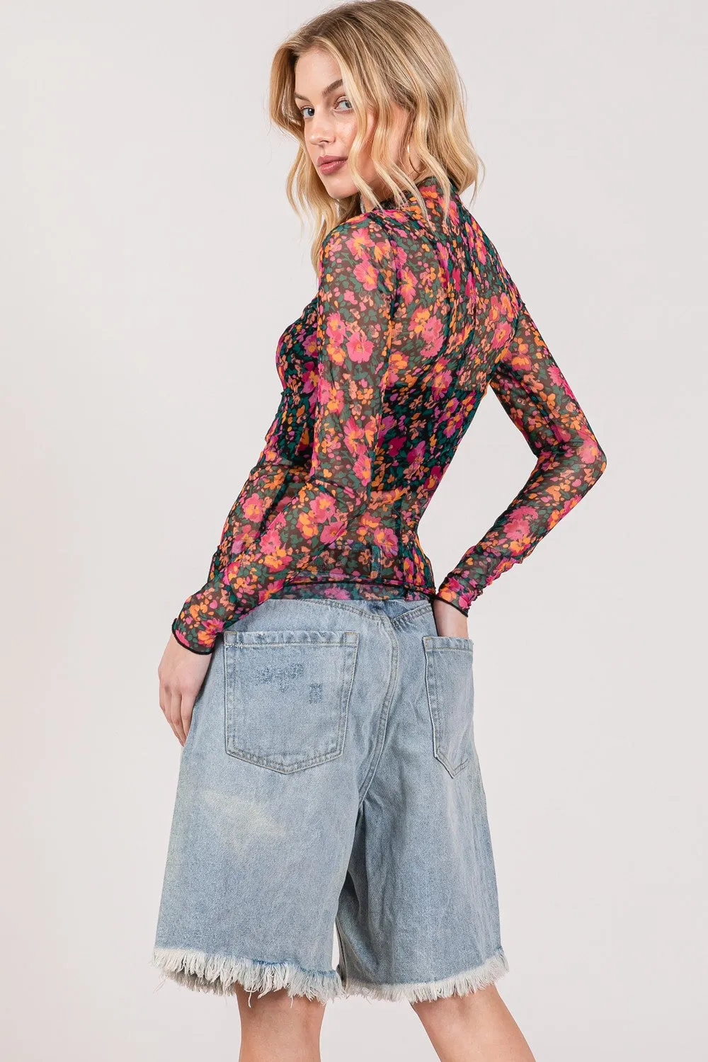 SAGE + FIG Floral Mesh Long Sleeve Top sold by Charming Charlie product image thumbnail 2
