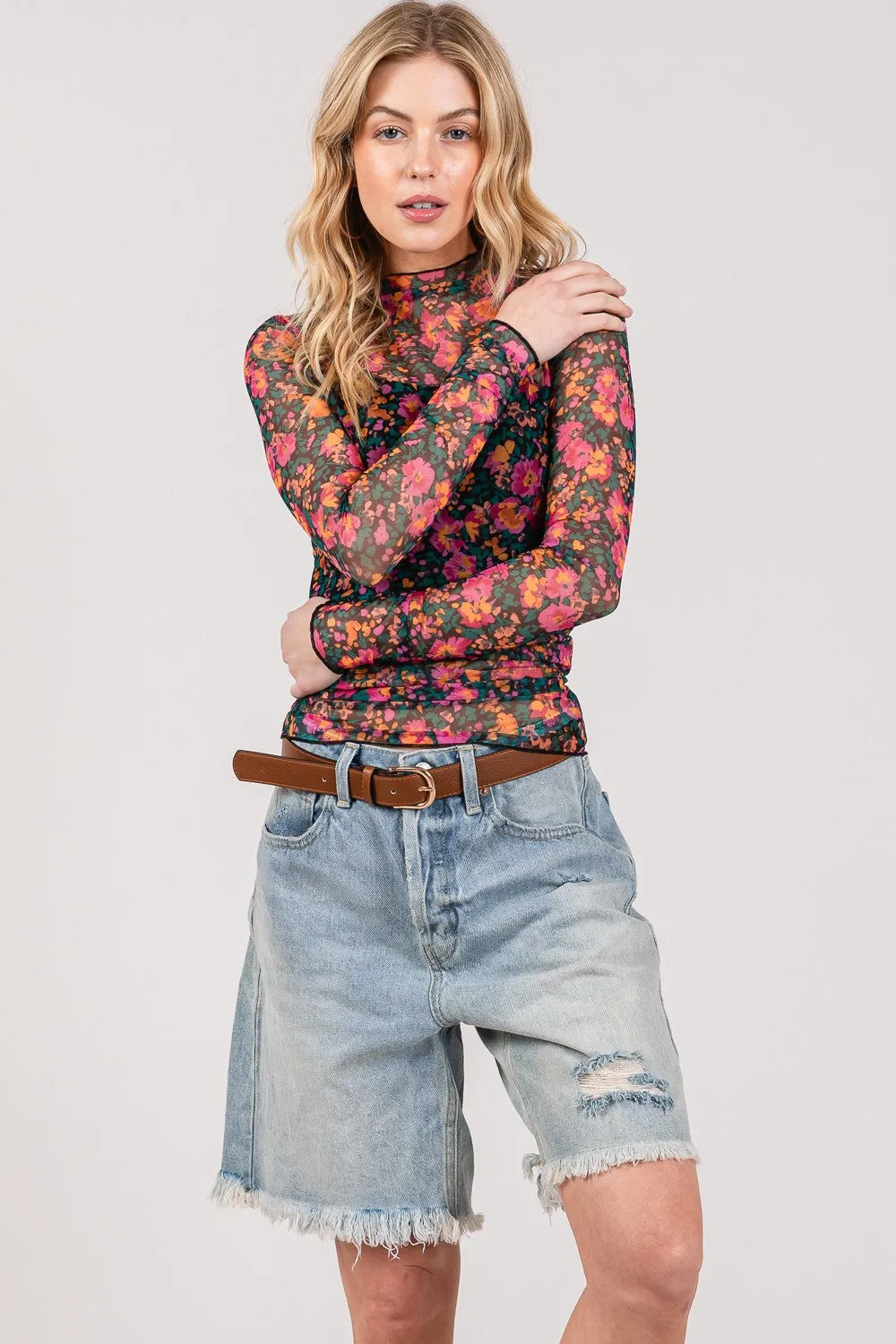 SAGE + FIG Floral Mesh Long Sleeve Top sold by Charming Charlie product image thumbnail 3