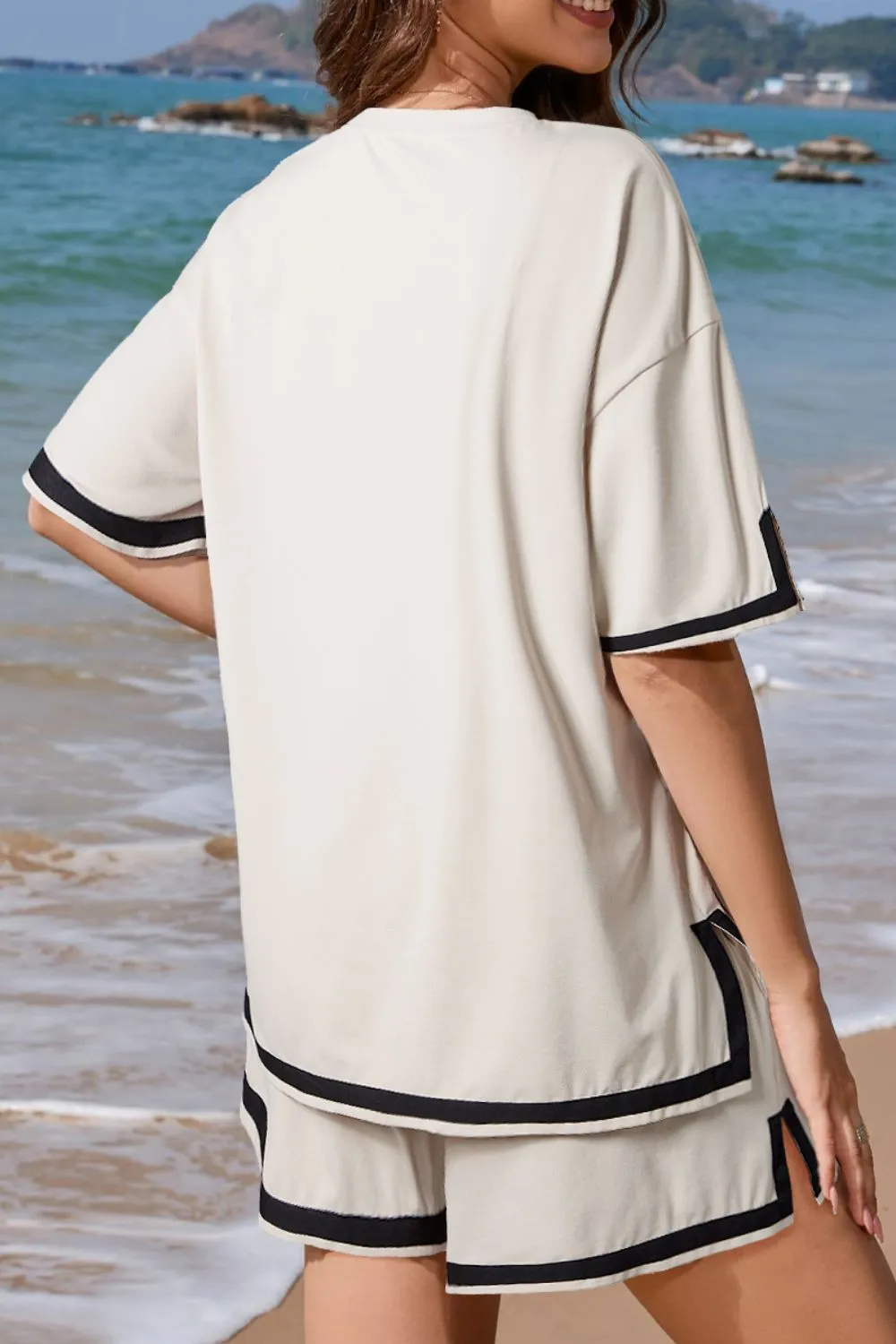 Contrast Trim Round Neck Top and Shorts Set sold by Charming Charlie product image thumbnail 2