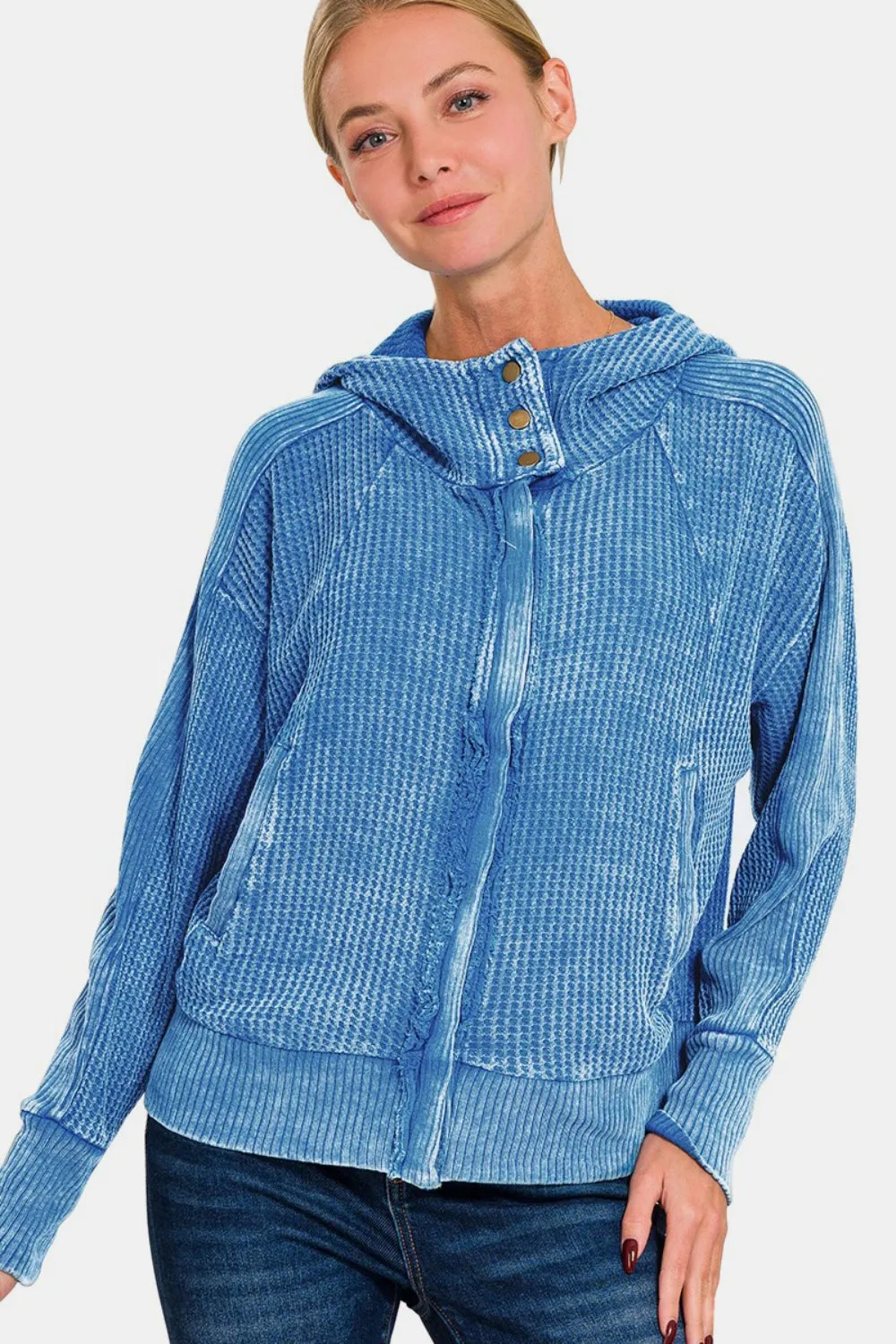 Zenana Washed Zip Up Hooded Jacket sold by Charming Charlie product image thumbnail 3