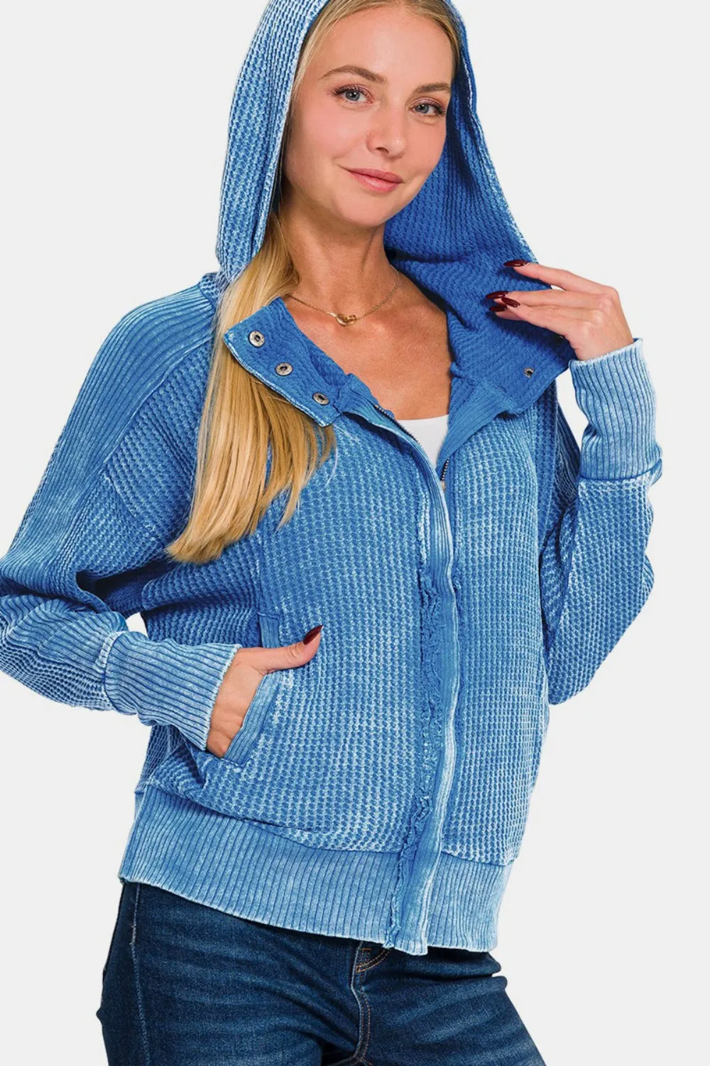 Zenana Washed Zip Up Hooded Jacket sold by Charming Charlie