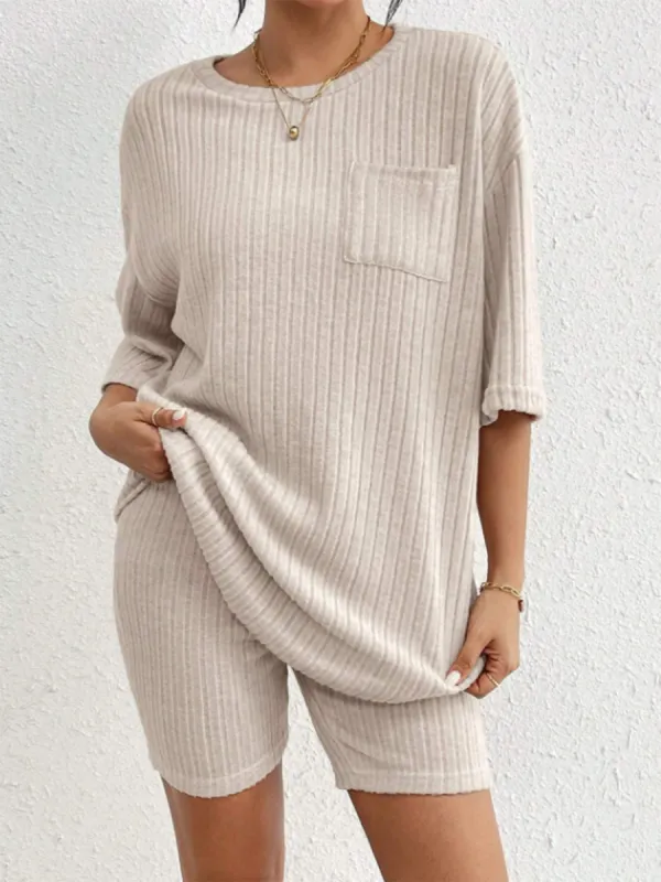 Ribbed Round Neck Top and Shorts Set sold by Charming Charlie
