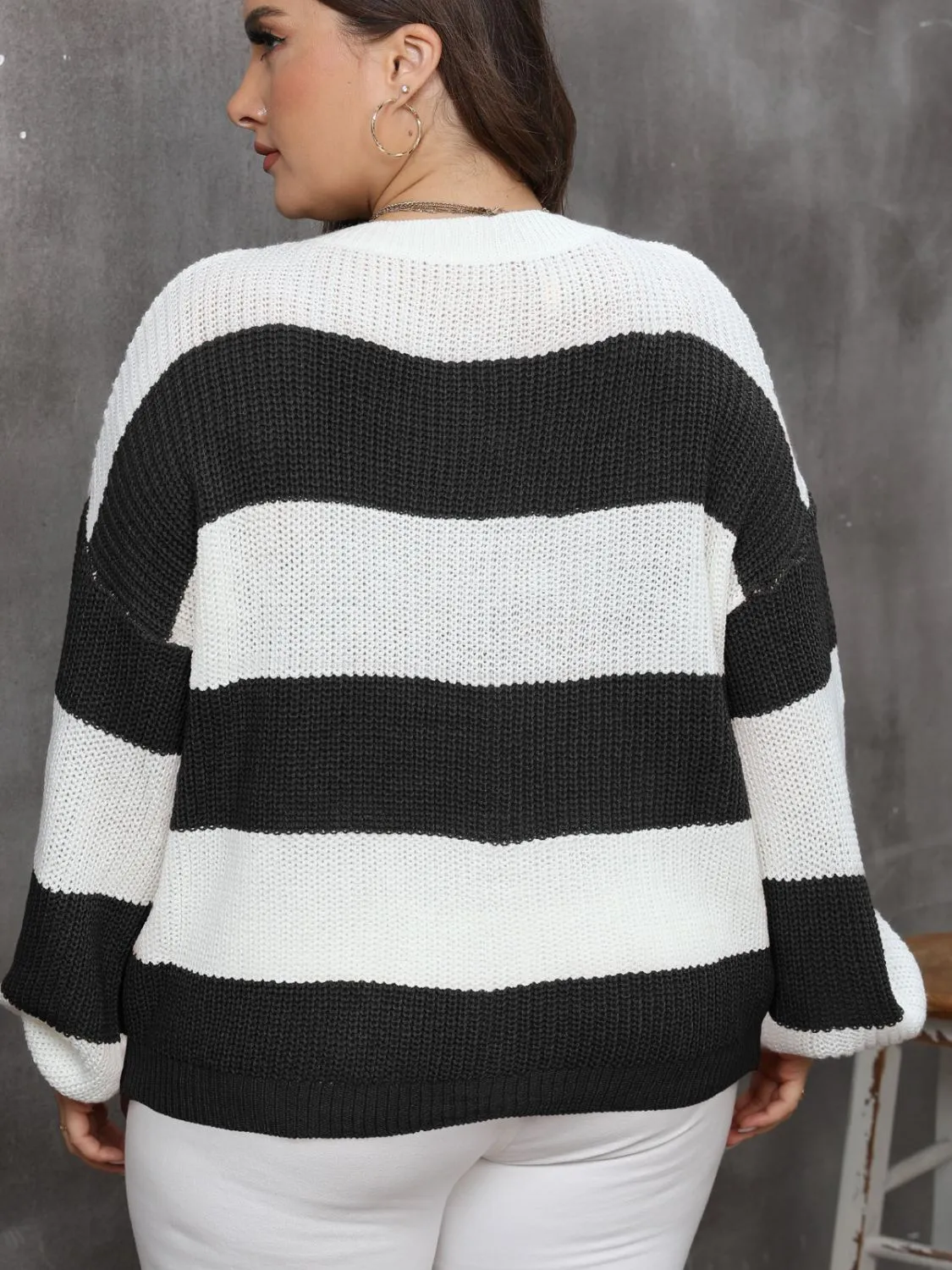 Plus Size Striped Round Neck Long Sleeve Sweater sold by Charming Charlie product image thumbnail 2