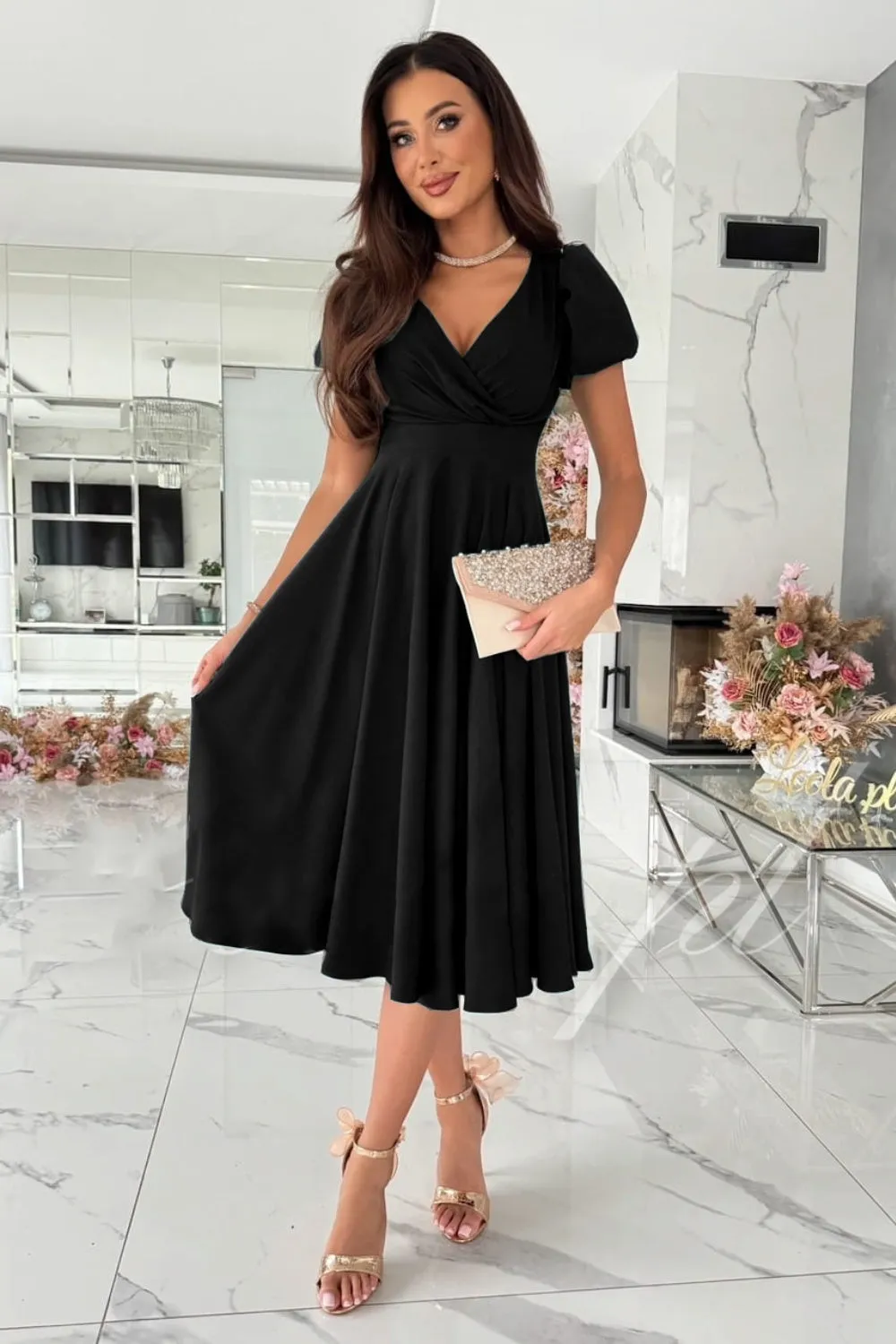 Surplice Puff Sleeve Midi Dress sold by Charming Charlie product image thumbnail 4
