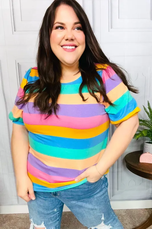 Can't Look Away Multicolor Stripe Bubble Sleeve Terry Top sold by Charming Charlie