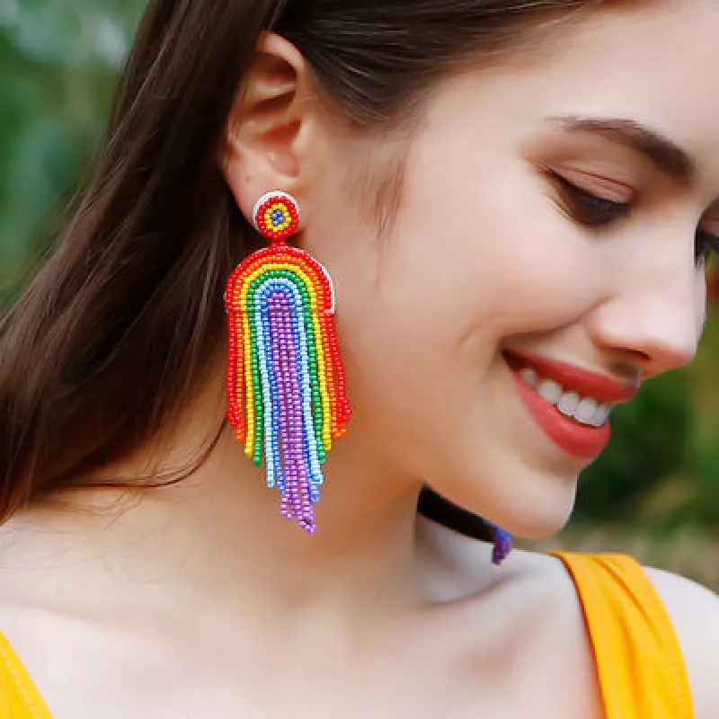 Bead Stainless Steel Rainbow Dangle Earrings sold by Charming Charlie