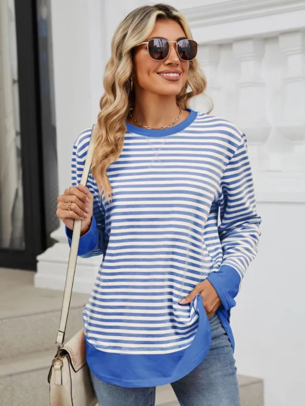Striped Round Neck Long Sleeve Sweatshirt sold by Charming Charlie