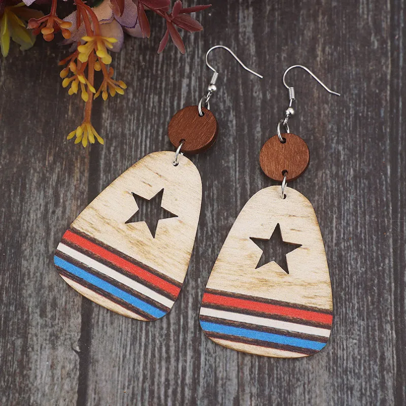 Cutout Star & Stripes Wooden Dangle Earrings sold by Charming Charlie