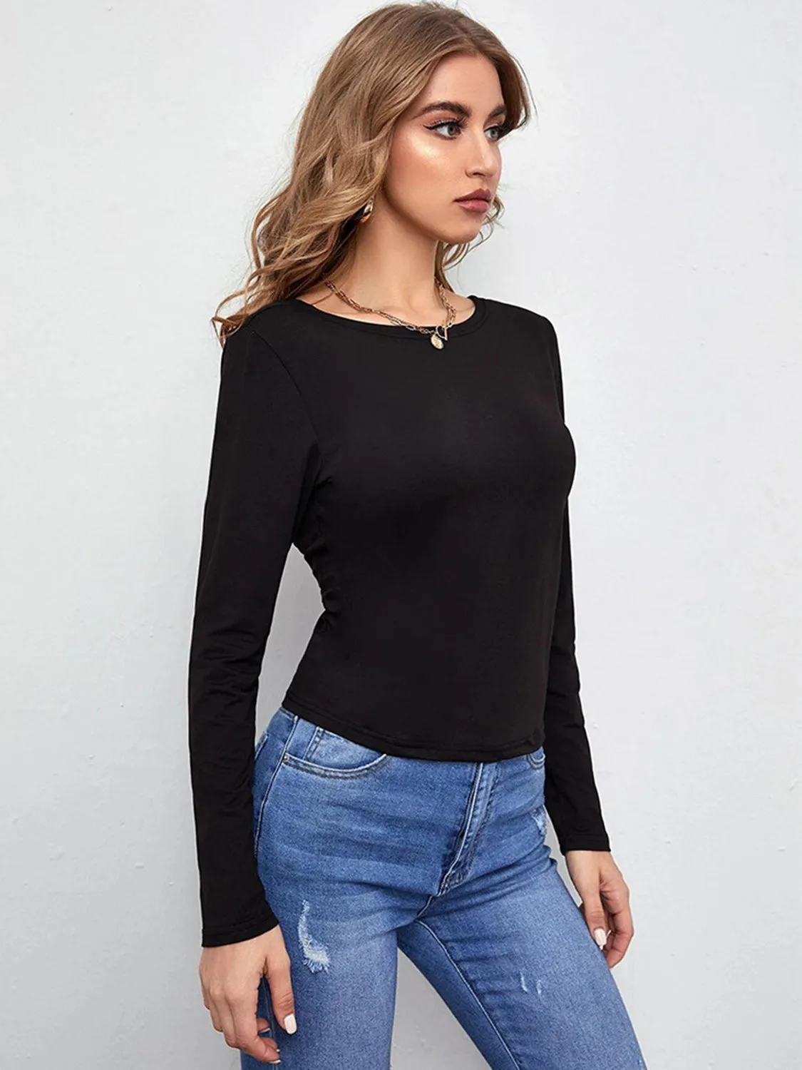 Backless Round Neck Long Sleeve T-Shirt sold by Charming Charlie product image thumbnail 4